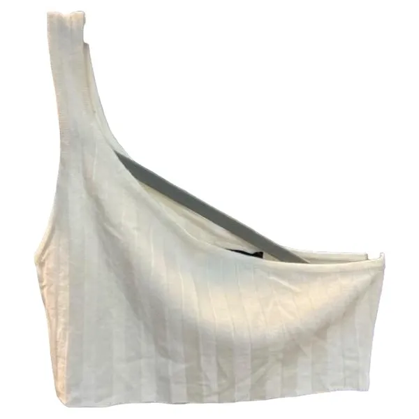 CIDER White One Shoulder Ribbed Crop Top L - Image 2