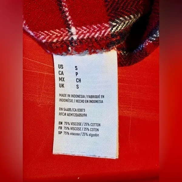 American Eagle Outfitters Red/White Checkered Slim Fit Button-Down Shirt - Image 6