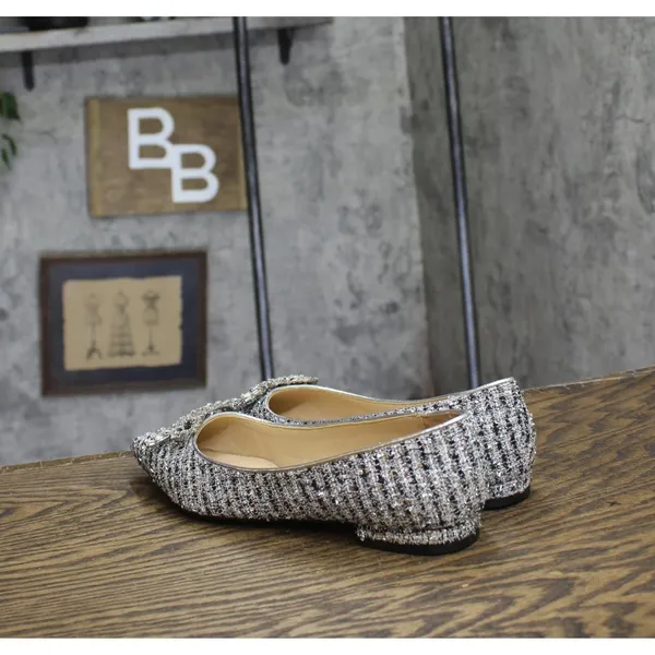 On 34th Womens Millee Embellished Bow Pointed-Toe Flats Silver Tweed Gray 5.5M - Image 2