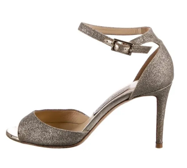 Jimmy Choo Annie D'Orsay Ankle-Strap Glitter Sandals Heels - Image 2
