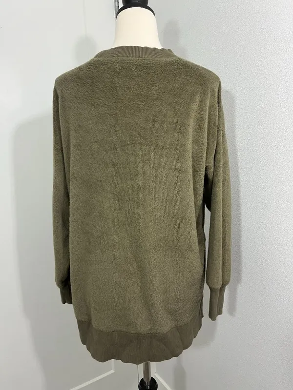 Aerie Extra Small Olive Green Velvety Plush High Crewneck Tunic Sweater - Image 3