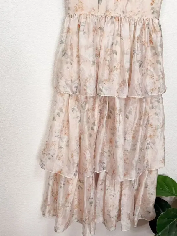 Lulus Vallia Tiered Maxi Dress Blush Floral $148 Small Dreamy Fairytale Wedding - Image 10