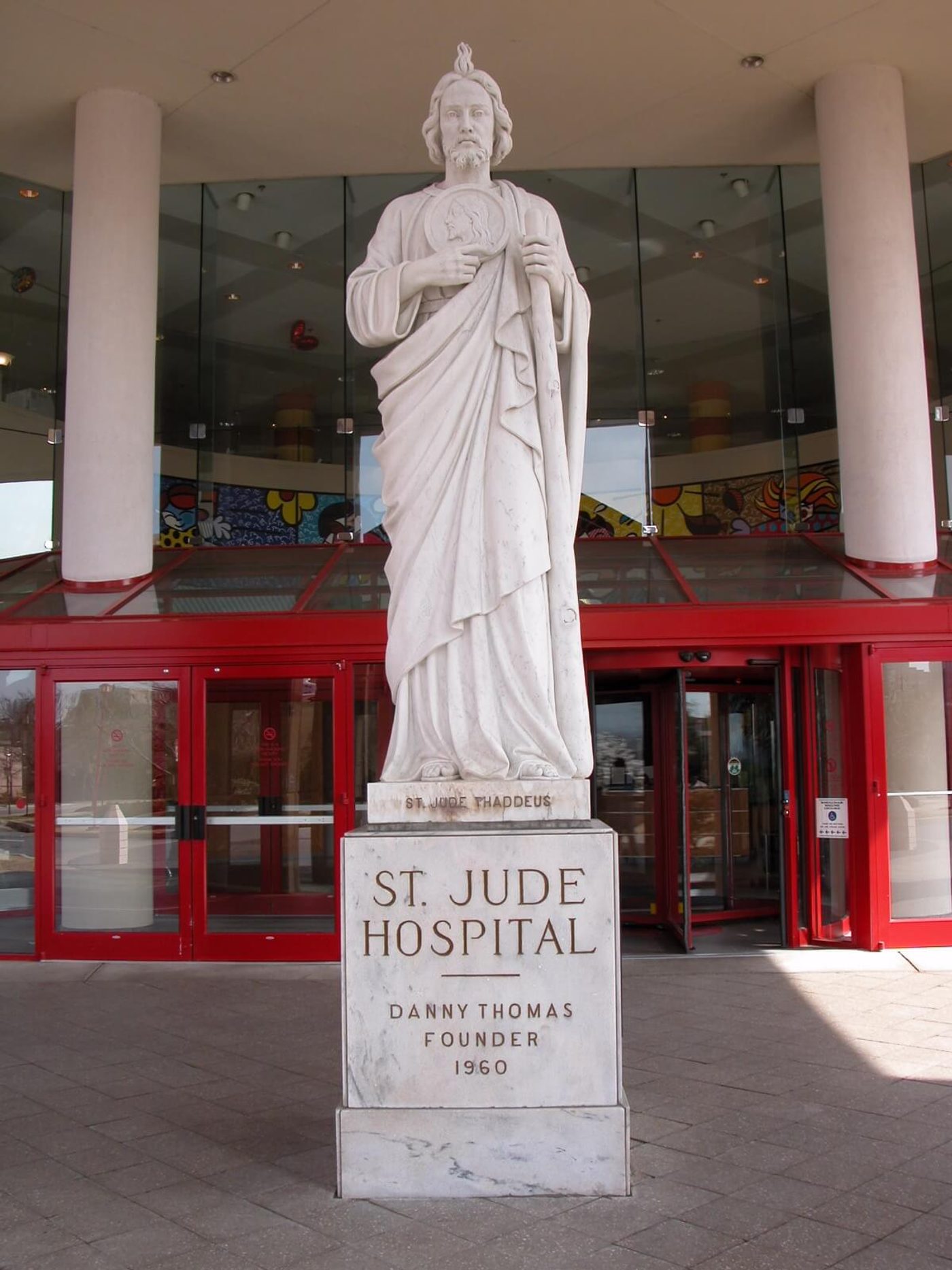 The statue of St. Jude donated by hospital founder Danny Thomas still stands at the entrance to the hospital.
