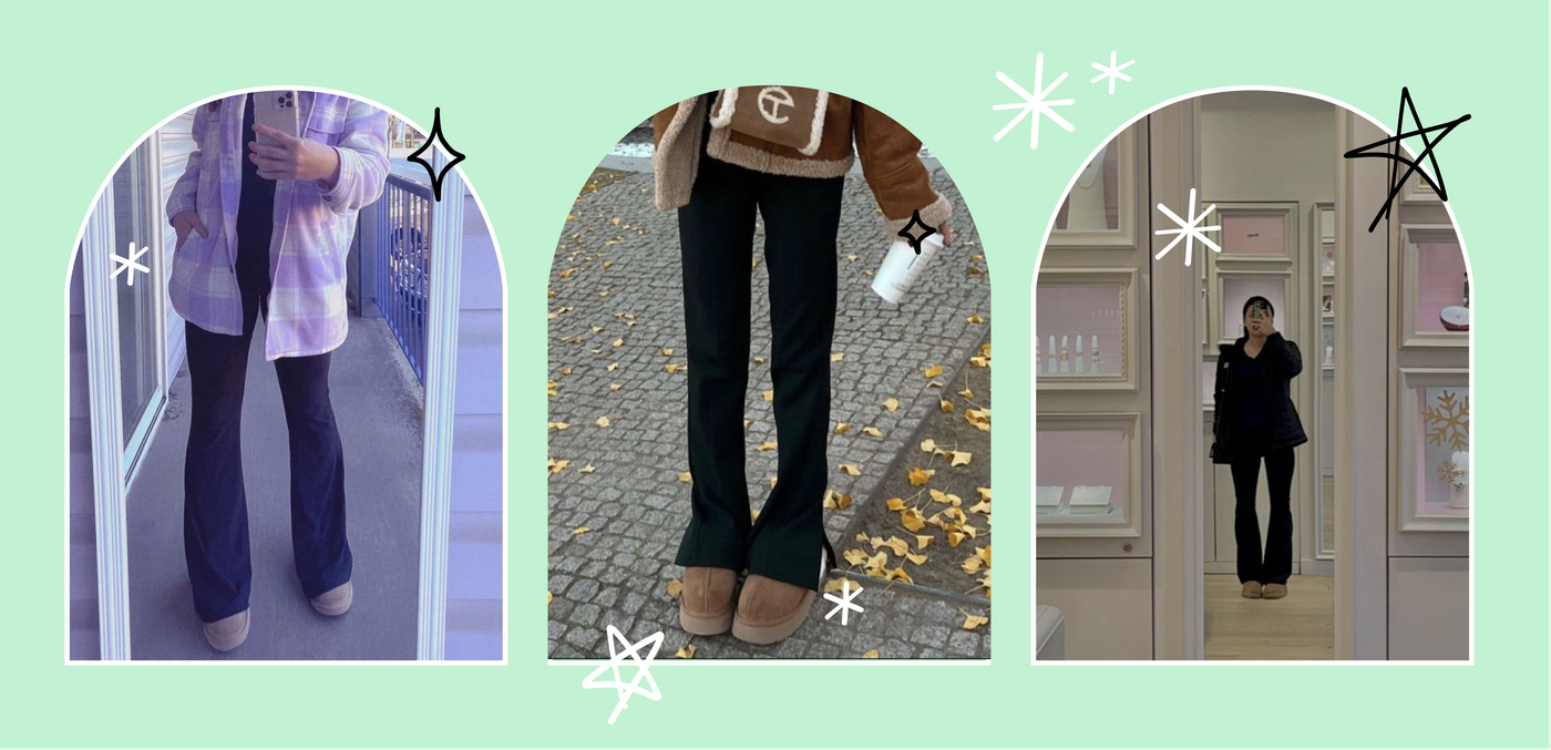 how to style uggs: flared yoga pants