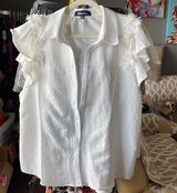 NWT Alice Blue White Blouse w 3 D flowers XL Photo 0