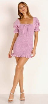 Faithful the Brand Annibelis Linen Mini Dress‎ Lilac Puff Sleeves Size Small Photo 0