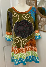 Rising International Patchwork Tunic Dress XL Cotton Boho Hippie Artsy Festival Photo 0