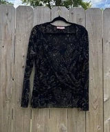 Bandolino Shirt Womens 1XL Black Fairy Light Grunge‎ Mesh Long Sleeve Photo 0