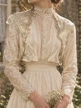 VTG Cream Embroidered Sequin Bolero Jacket Scalloped Edwardian Cottage Bridal Photo 0
