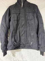 The North Face Womens L/G Insulated Jacket Gray Pinstripe Hooded Zip Up Photo 0