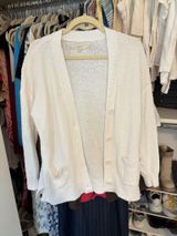 Loft White Cardigan Sweater Knit Pockets Medium Photo 0