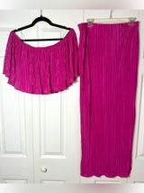 PrettyLittleThing Pink Fuschia Plisse Bardot Crop Top Maxi Skirt Set Size 12 Photo 0
