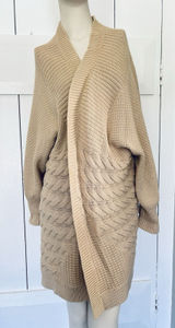 Bass Knit Cardigan Womens Sweater L/XL Cable‎ Texture Chunky Tan Beige Sand Photo 0