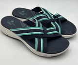Cloudsteppers by Clarks Navy and Teal Crisscross Slide Sandals Size 9.5 Photo 0