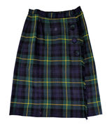 Vintage Navy Green Plaid Wrap Skirt Fringed Kilt Style Button Front‎ Knee Length Photo 0