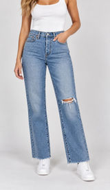 Levis Wedgie Straight High Rise Distressed Raw Hem Jeans Blue 24x28 NEW US Sz 0 Photo 0