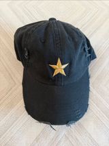 Women’s Black Distressed Baseball Hat Gold Star Adjustable Casual Cap Photo 0