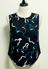 Diane Von Furstenberg Black Blue Ivory Sleeveless Scottie Wool Silk Top Medium Photo 0