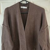 Seven7 Womens Cardigan Sweater Large Brown Oversized Open Front Cotton Knit NWT Photo 0