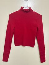 Alice + Olivia Vibrant Red Mock Neck Long-Sleeve Top Photo 0