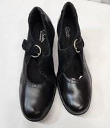 Clarks Black Leather Strappy Mary Jane Heels Women’s 7.5 Photo 0