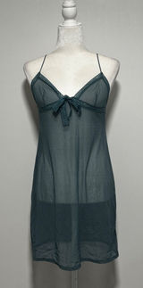 Calvin Klein Womens Sheer Mesh Lace Trim Chemise Nightgown Teal Green Sz Medium Photo 0
