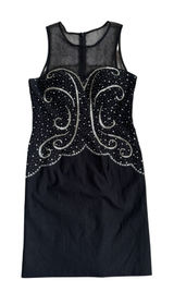Blondie Nites Women's Vintage Form Fitting Black Sequin Sparkly Mesh‎ Knee Length Dress Sz 5 Photo 0