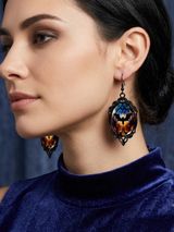 Vintage Cameo Style Gothic Bat Earrings‎ Glass Encased Alloy & Iron Hook Photo 0
