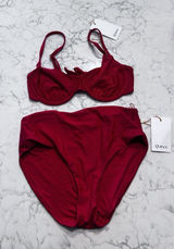 NWT Quince Cherry Red Italian Demi Bikini Top & High Rise Bottom Set Size Small Photo 0