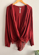 Free People Intimately Turnt Long Sleeve V-neck Bodysuit/blouse medium Photo 0