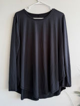 Lululemon Womens Black Long Sleeve Relaxed High-Low Hem Top Crew Neck 3409‎ Photo 0