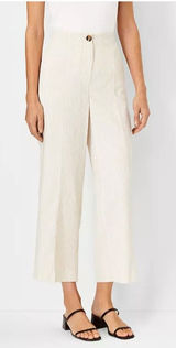 Ann Taylor The‎ Seamed Straight Crop Pant Beige Stripe Sz 14 High Rise Office Photo 0