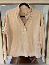 aerie Oversized Athletic Henley Sweatshirts Women in Cream size XS Extra Small Photo 0