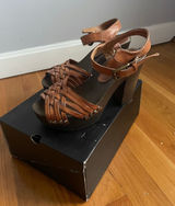 H&M Chunky Brown Leather Heeled Snadals Block heel Boho Indie size 5 Festival Photo 0