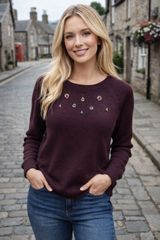 Loft Bejeweled Rhinestone Burgundy Plum Sweater Glam Preppy Twee Medium Photo 0