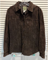 Vintage AMI Brown Long Sleeve‎ Suede Button Up Jacket Size Large Satin Lined Photo 0
