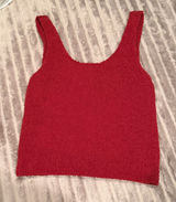 Aerie NWT Cozy Fuzzy Bouclé Knit Tank Top - Red, Size Large (L) Photo 0