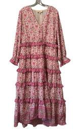 Love The Label‎ Women Size Large Dress Tiered Ruffles Lined Tied Pink Peasant Photo 0