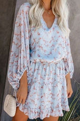 VICI Mini Dress Women Small Light Blue Floral Tyche Long Sleeve Ruffle Boho Photo 0