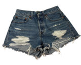 Levis 501 Original Cutoff Shorts Womens W26 Distressed Raw Hem High Rise Blue Photo 0