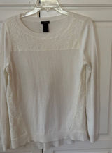 Ann Taylor Womens White Lace Panel Long Sleeve‎ Sweater Cotton Blend Size S Photo 0