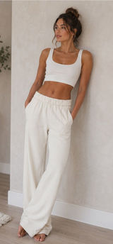 Talentless French Terry Bone Cream Wide Leg Lounge Sweatpants Photo 0