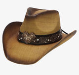 Tan Western Straw Cowgirl Hat with Heart Concho Photo 0