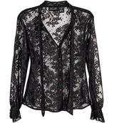 Vintage 90s Y2K New York & Company Black Floral Lace Sheer Button Front Blouse M Photo 0