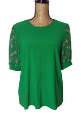 CeCe Kelly Green Floral Puff Sleeve Blouse‎ Crepe Business Casual Size Large Photo 0