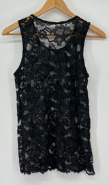 Vintage‎ Black Lace Sheer Beaded Tank Top Size S Party Witchy Whimsigoth Glam Photo 0