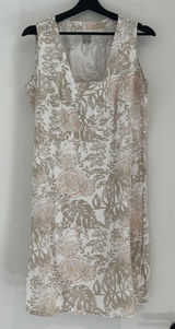 Columbia PFG Sundress Medium Tan Floral Tropical Leaf Cotton V-Neck Midi Dress Photo 0