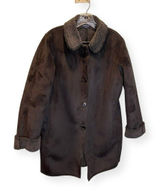 Lands' End Faux Suede Shearling Coat Jacket Longline Women's Size M 10-12‎ Black Photo 0