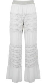 Made in Italy Lace Tiered Wide Leg Pants Womens M L Gray Boho Ruffle Crinkle Photo 0