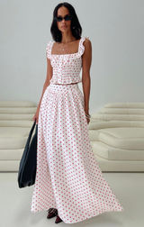 White/Red Polka Dot Maxi Skirt Photo 0
